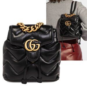 GUCCI BAG 777253 GG MARMONT LOGO BACKPACK BLACK QUILTED LEATHER